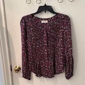 Lucky Brand XSmall Red and Black Floral Blouse